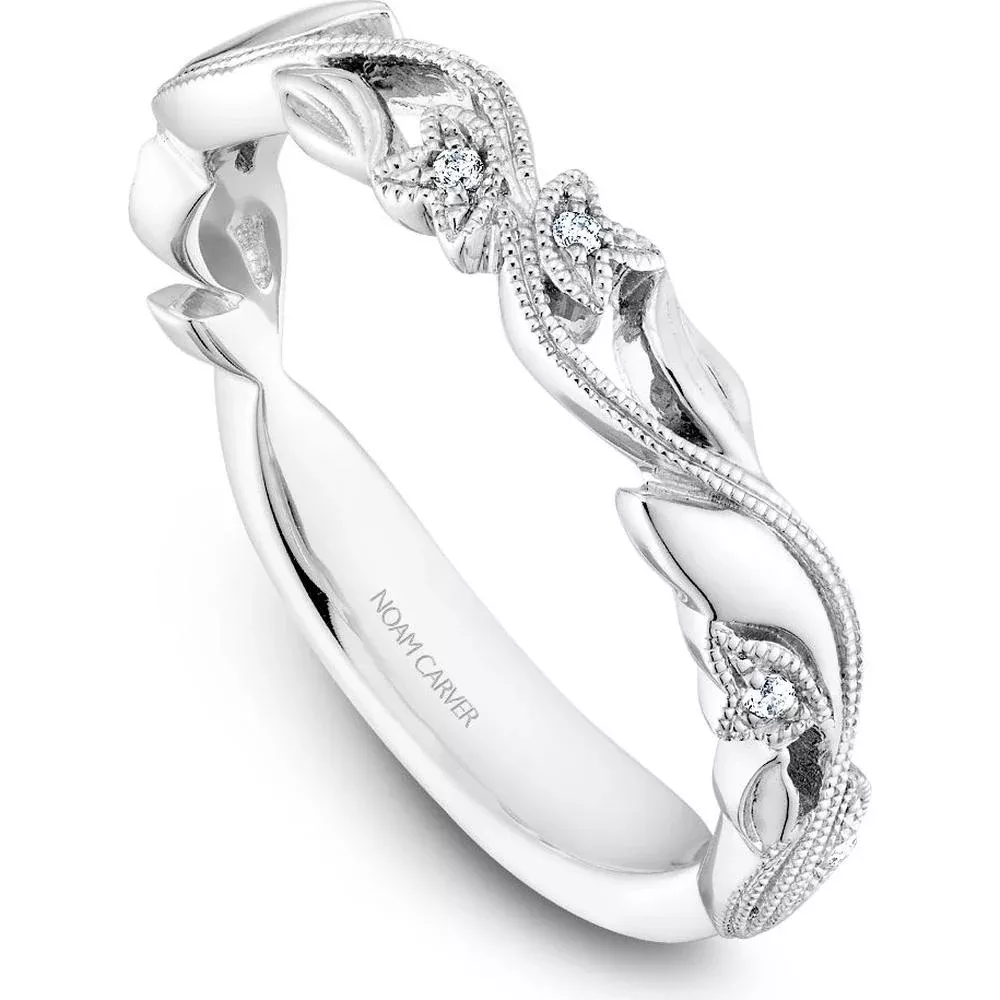 Noam Carver 14K White Gold Stackable Wedding Band with Round-Cut Diamonds - 0.02 Carat Total Diamond Weight