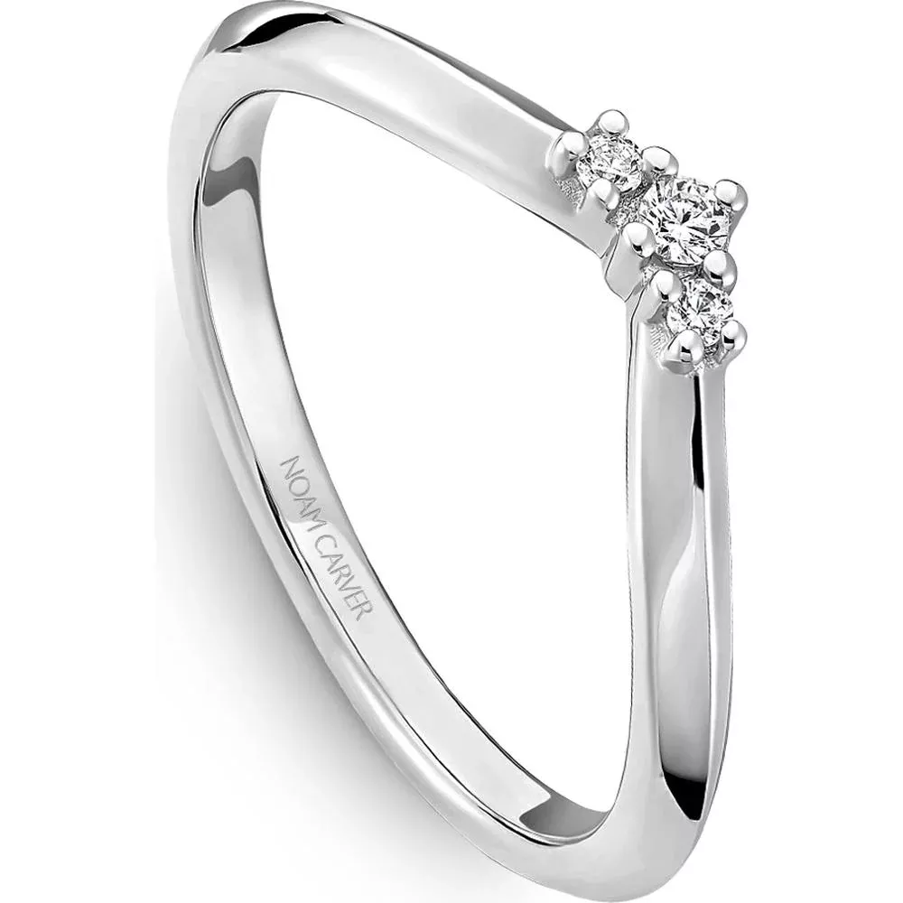 Noam Carver 14K White Gold Stackable Wedding Band with Round Cut Diamonds - 0.05 Carat Total Diamond Weight