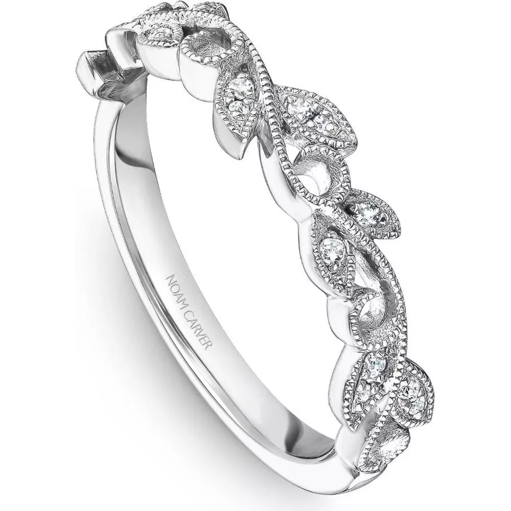 Noam Carver 14K White Gold Stackable Wedding Band with Round Cut Diamonds - 0.06 Carat Total Diamond Weight