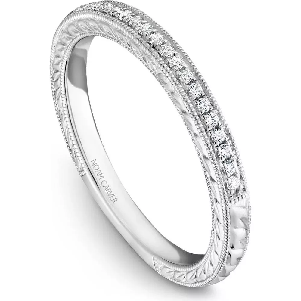 Noam Carver 14K White Gold Stackable Wedding Band with Round Cut Diamonds - 0.09 Carat Total Diamond Weight