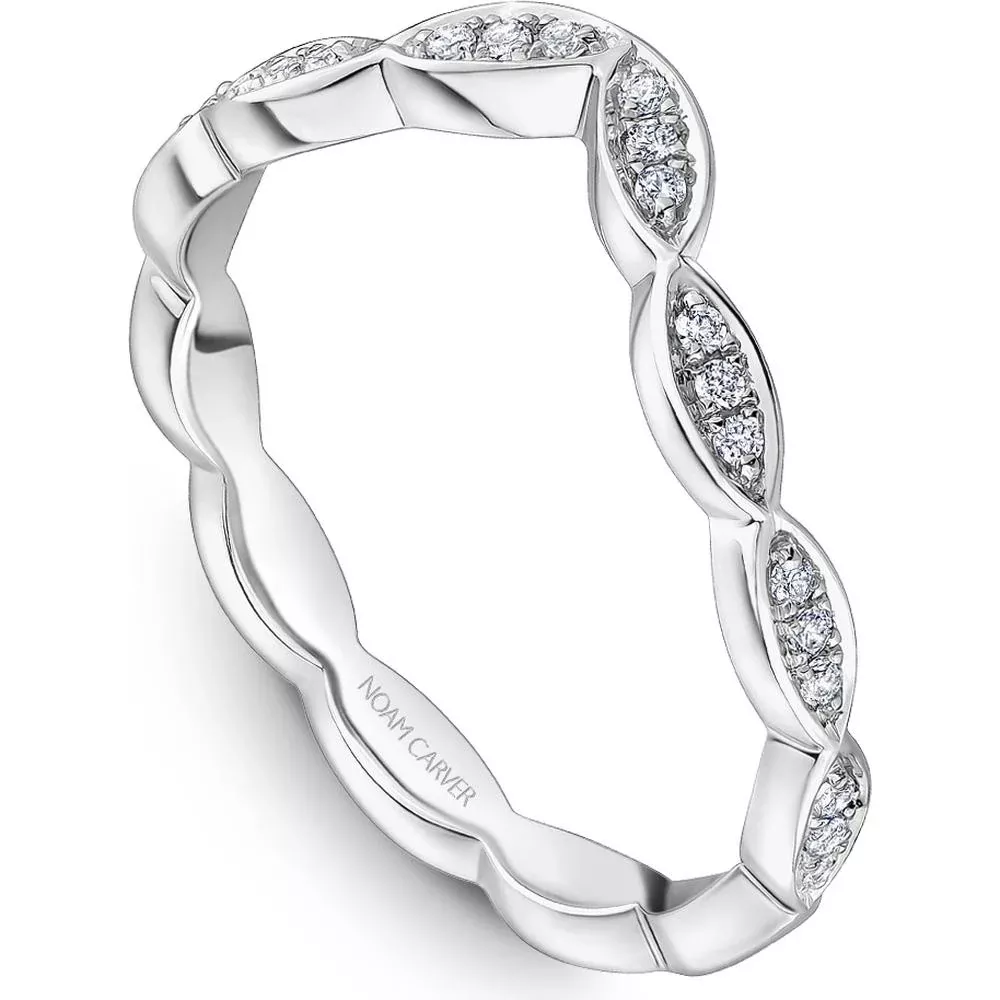 Noam Carver 14K White Gold Stackable Wedding Band with Round Cut Diamonds - 0.12 Carat Total Diamond Weight