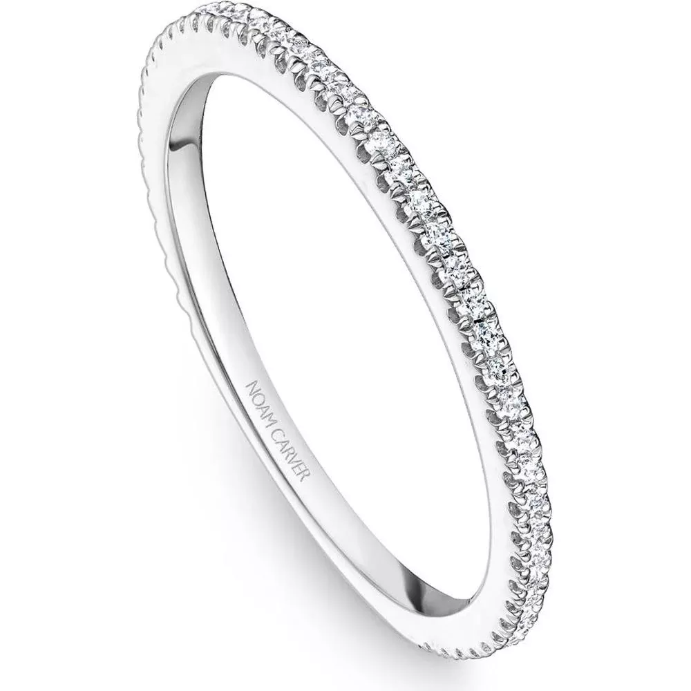 Noam Carver 14K White Gold Stackable Wedding Band with Round Cut Diamonds - 0.14 Carat Total Diamond Weight