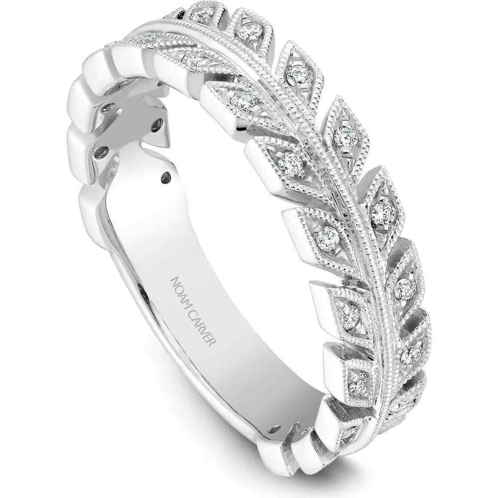 Noam Carver 14K White Gold Stackable Wedding Band with Round Cut Diamonds - 0.17 Carat Total Diamond Weight
