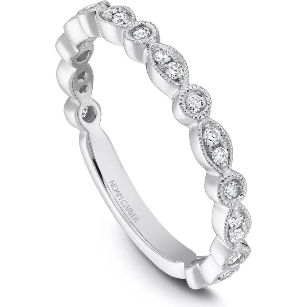 Noam Carver 14K White Gold Stackable Wedding Band with Round Cut Diamonds - 0.19 Carat Total Diamond Weight