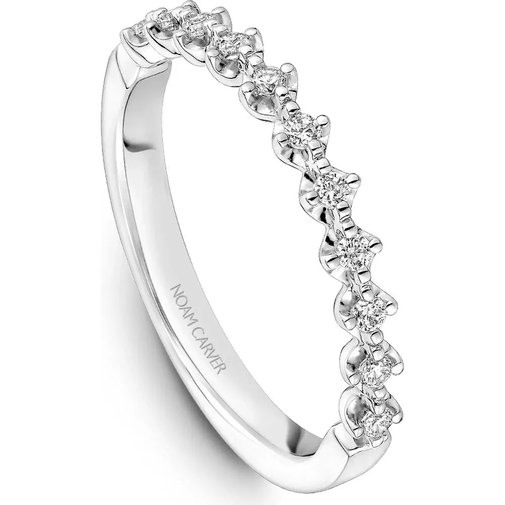 Noam Carver 14K White Gold Stackable Wedding Band with Round Cut Diamonds - 0.2 Carat Total Diamond Weight