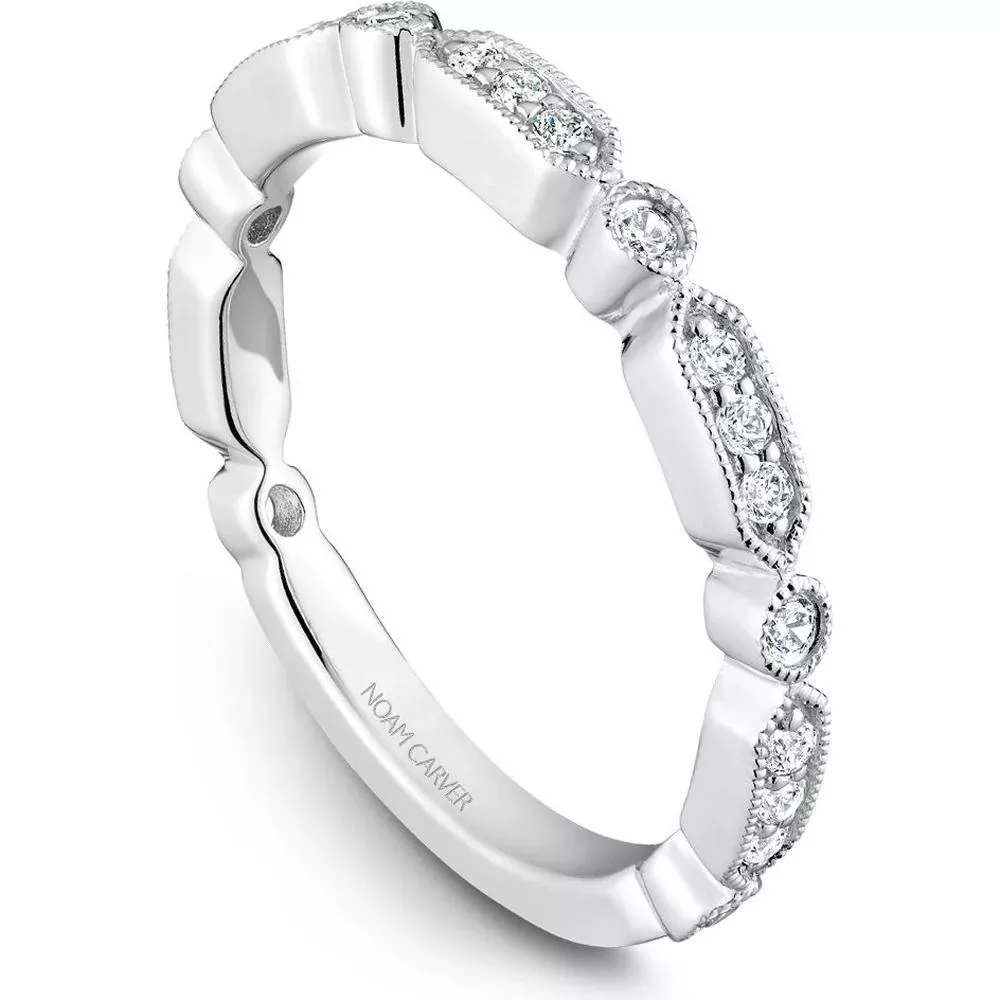 Noam Carver 14K White Gold Stackable Wedding Band with Round Cut Diamonds - 0.22 Carat Total Diamond Weight