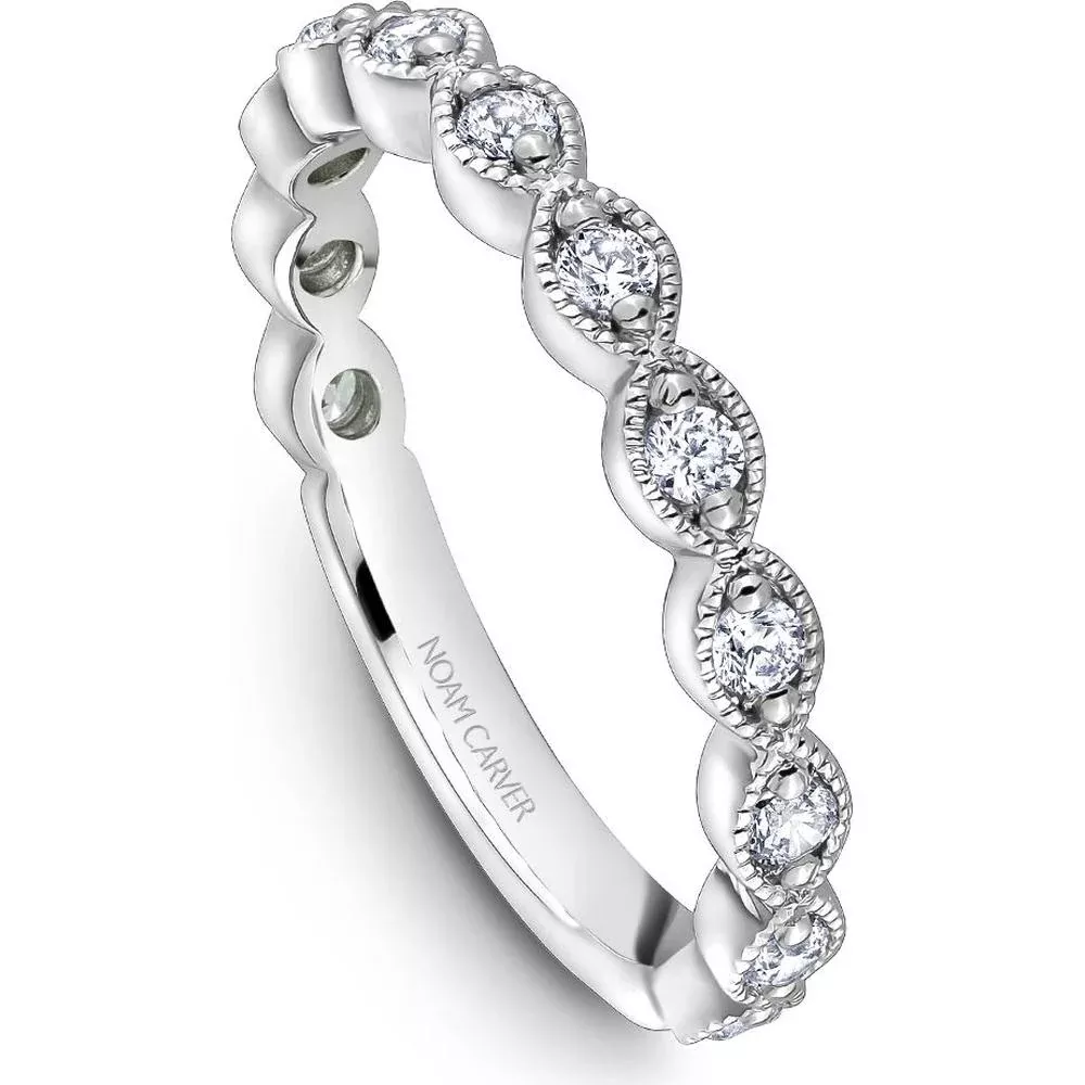 Noam Carver 14K White Gold Stackable Wedding Band with Round Cut Diamonds - 0.34 Carat Total Diamond Weight