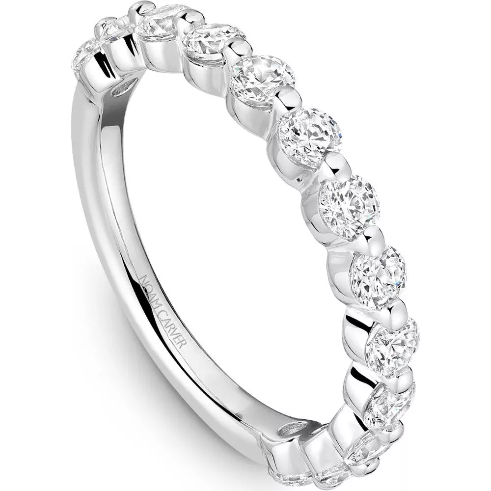 Noam Carver 14K White Gold Stackable Wedding Band with Round Cut Diamonds - 1.04 Carat Total Diamond Weight