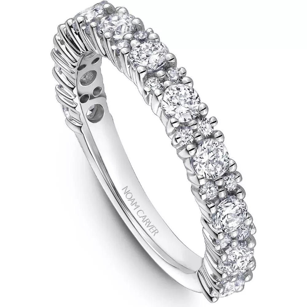 Noam Carver 14K White Gold Stackable Wedding Band with Round Cut Diamonds - 1.06 Carat Total Weight