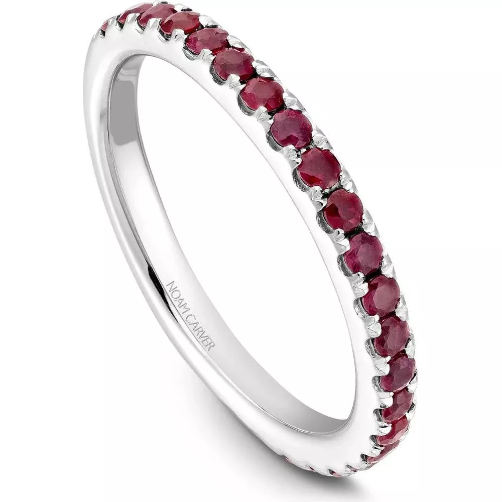 Noam Carver 14K White Gold Stackable Wedding Band with Round Cut Rubies - 0.5 Carat Total Ruby Weight