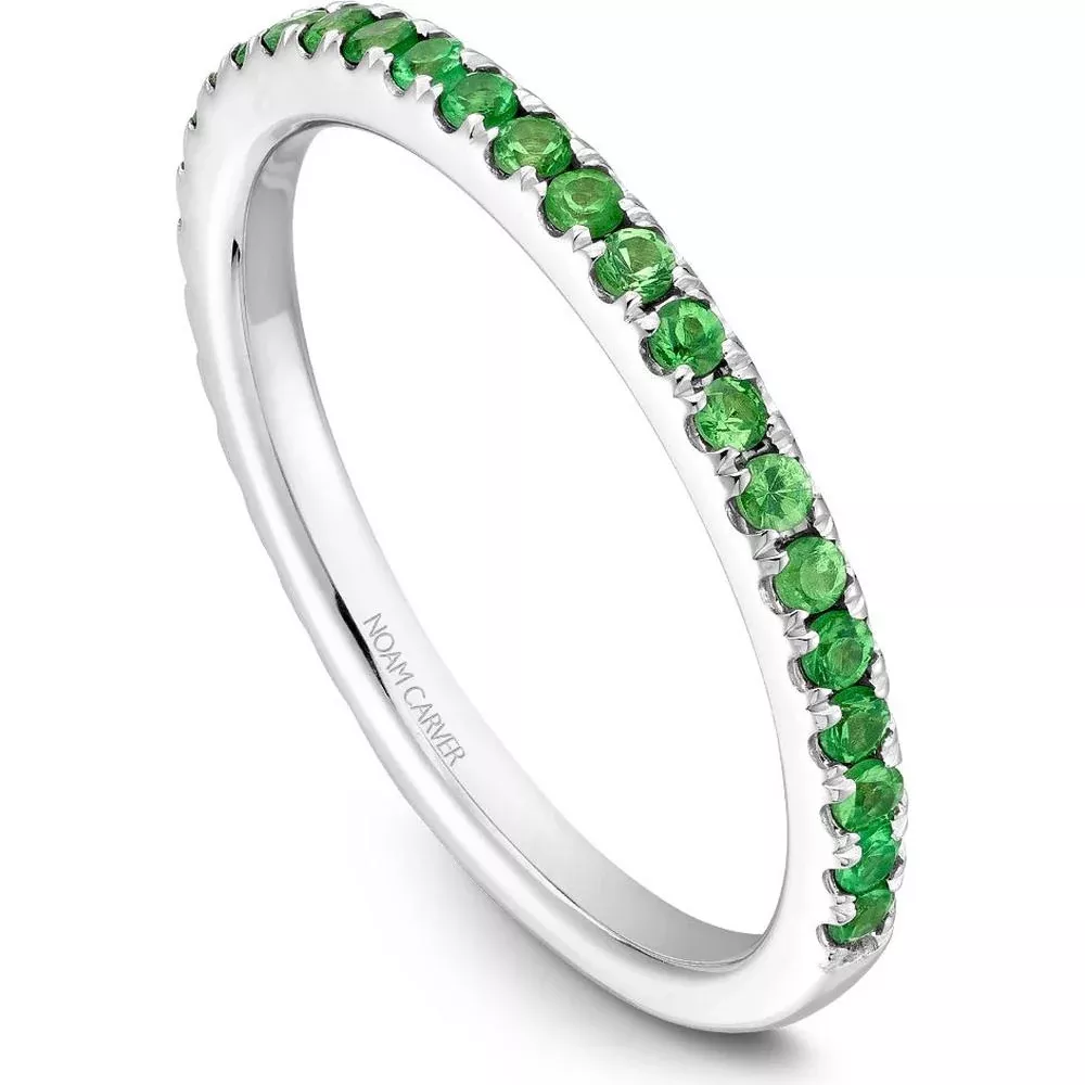 Noam Carver 14K White Gold Stackable Wedding Band with Round Cut Tsavorites - 0.35 Carat Total Gem Weight