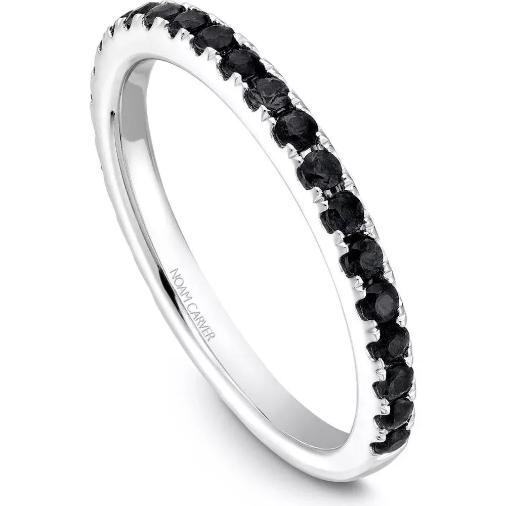 Noam Carver 14K White Gold Stackable Wedding Band with U-Prong Set Round Black Diamonds - 0.53 Carat Total Diamond Weight