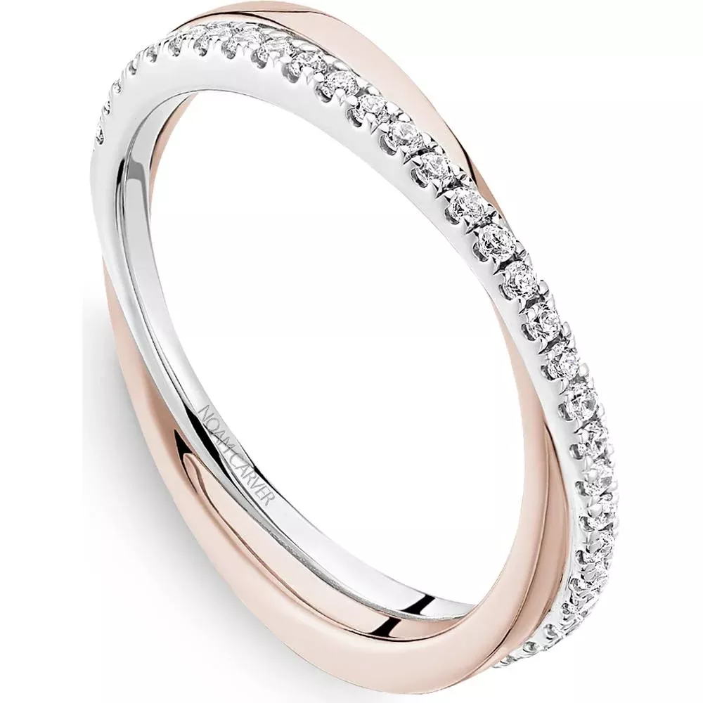 Noam Carver 14K White and Rose Gold Stackable Wedding Band with Round Cut Diamonds - 0.19 Carat Total Diamond Weight