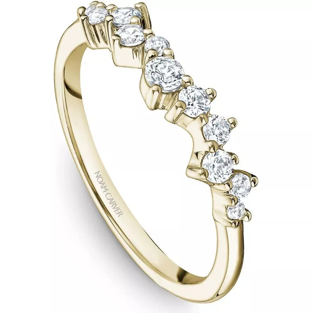 Noam Carver 14K Yellow Gold Stackable Wedding Band with Prong-Set Round Cut Diamonds - 0.33 Carat Total Diamond Weight