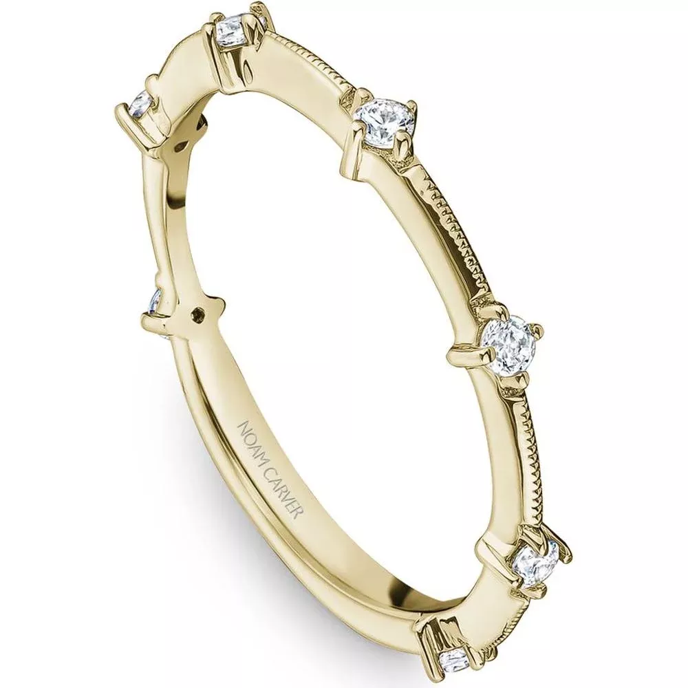 Noam Carver 14K Yellow Gold Stackable Wedding Band with Round Cut Diamonds - 0.15 Carat Total Diamond Weight