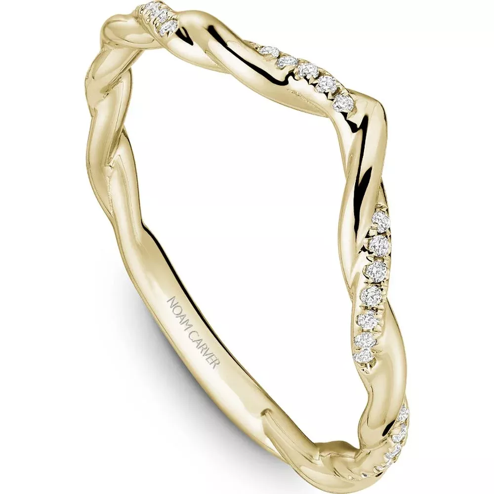 Noam Carver 14K Yellow Gold Stackable Wedding Band with Twisted Design and Round Cut Diamonds - 0.09 Carat Total Diamond Weight