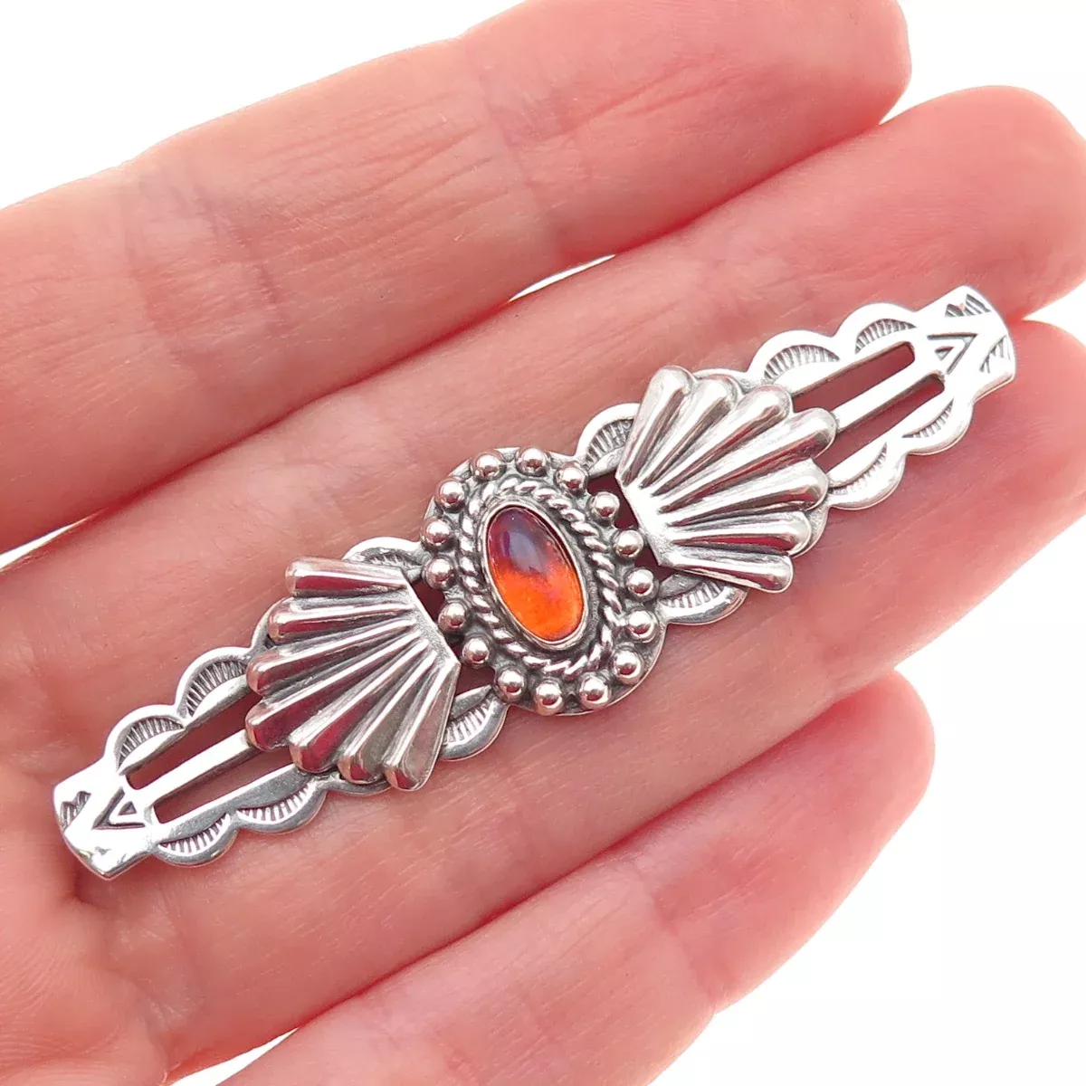 Old Pawn 925 Sterling Silver Vintage Southwestern Dragon Breath Opal Pin Brooch