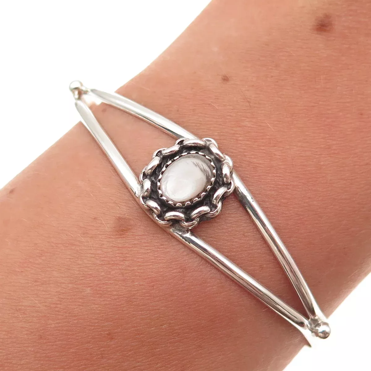 Old Pawn 925 Sterling Silver Vintage Southwestern MOP Adjustable Bracelet 5.5