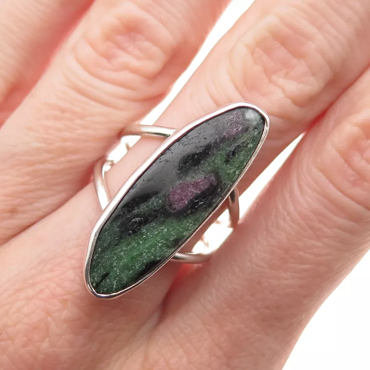 Old Pawn 925 Sterling Silver Vintage Southwestern Ruby in Zoisite Ring Size 7.25
