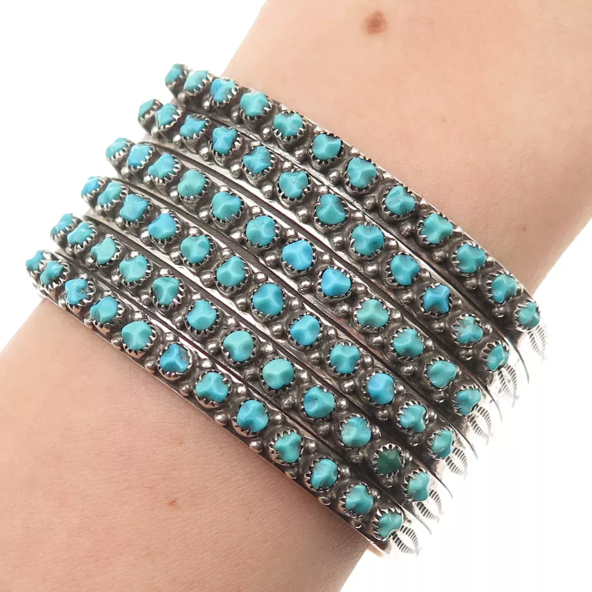 Old Pawn Sterling Silver Vintage Turquoise Snake Eye Adjustable Bracelet 6.5