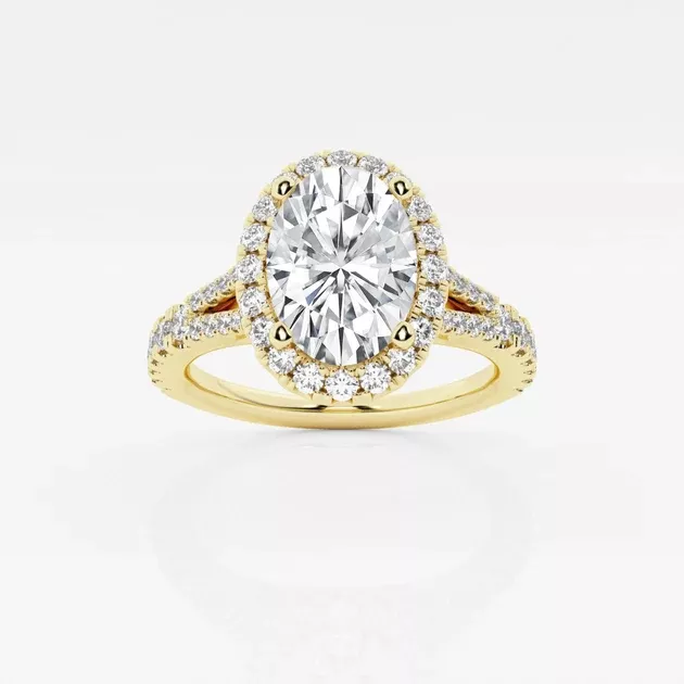 Oval Lab-Grown Diamond Split Shank Halo Engagement Ring 1.2 - 2.6 Total Carat Weight