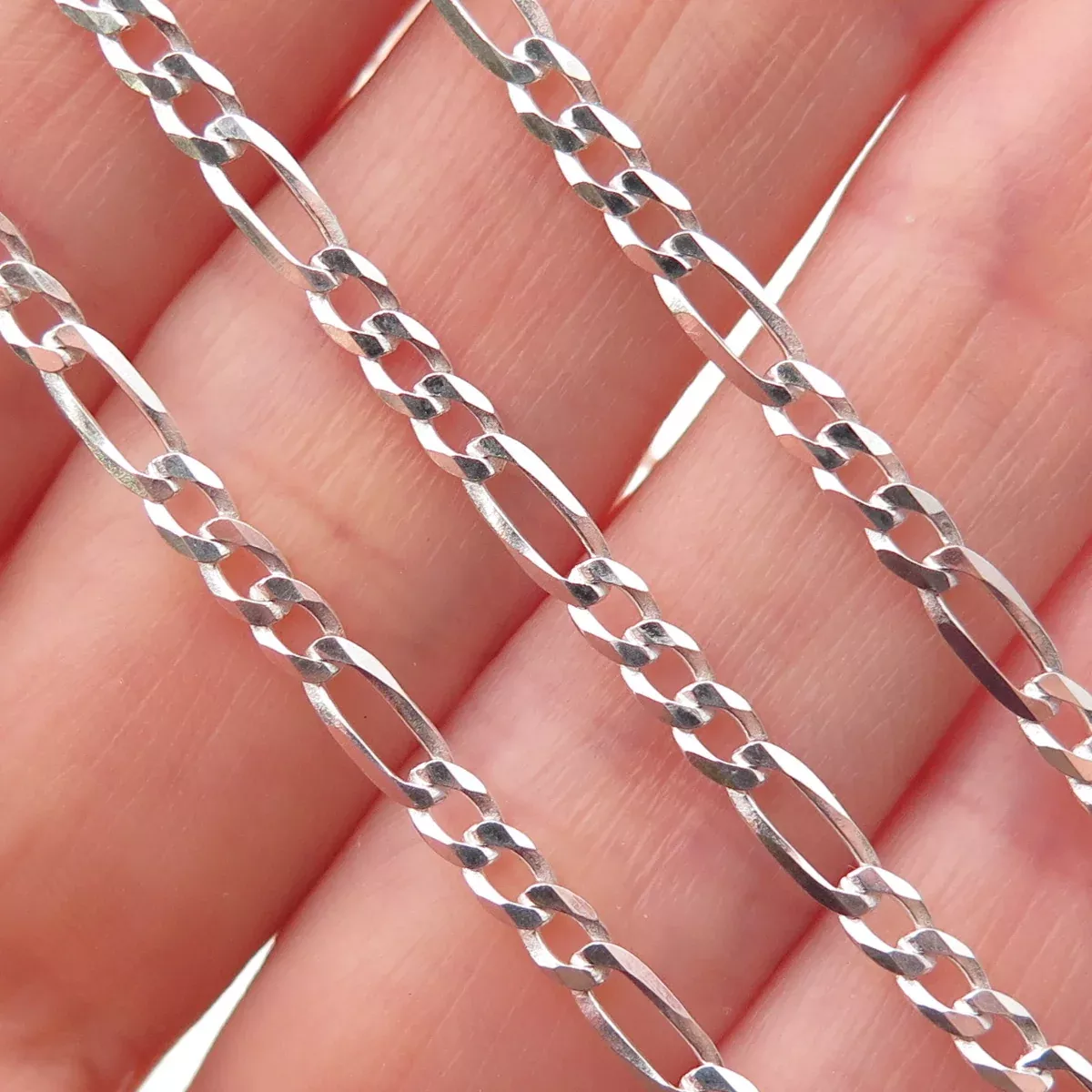 P. Lux 925 Sterling Silver Italy Figaro Chain Necklace 18