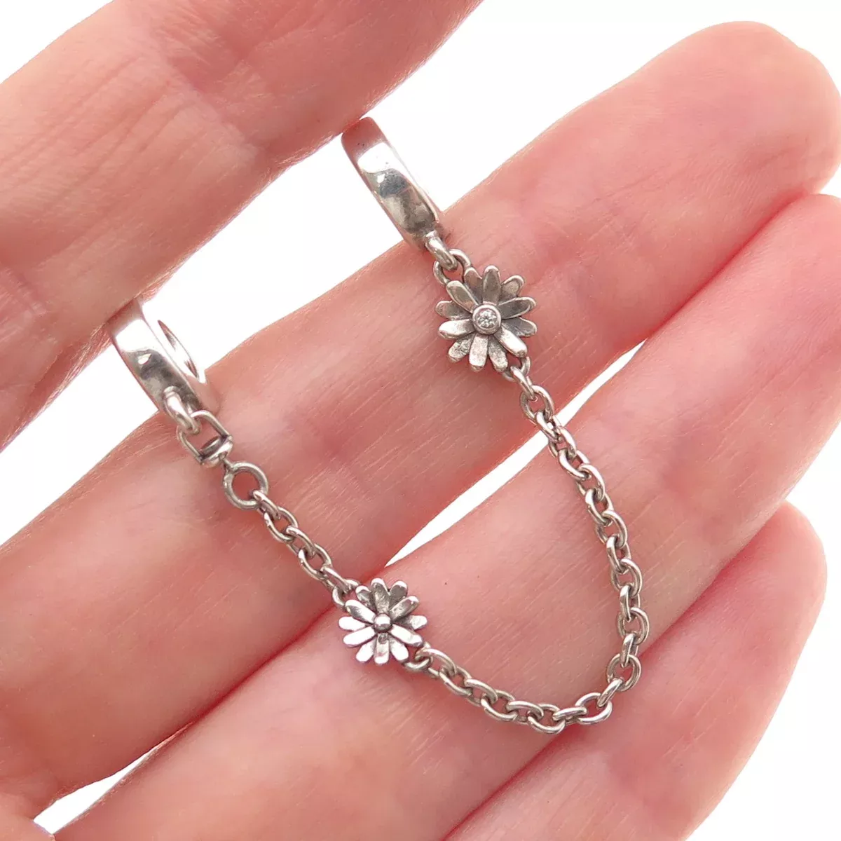 Pandora 925 Sterling Silver Daisy Flower Safety Chain Charm