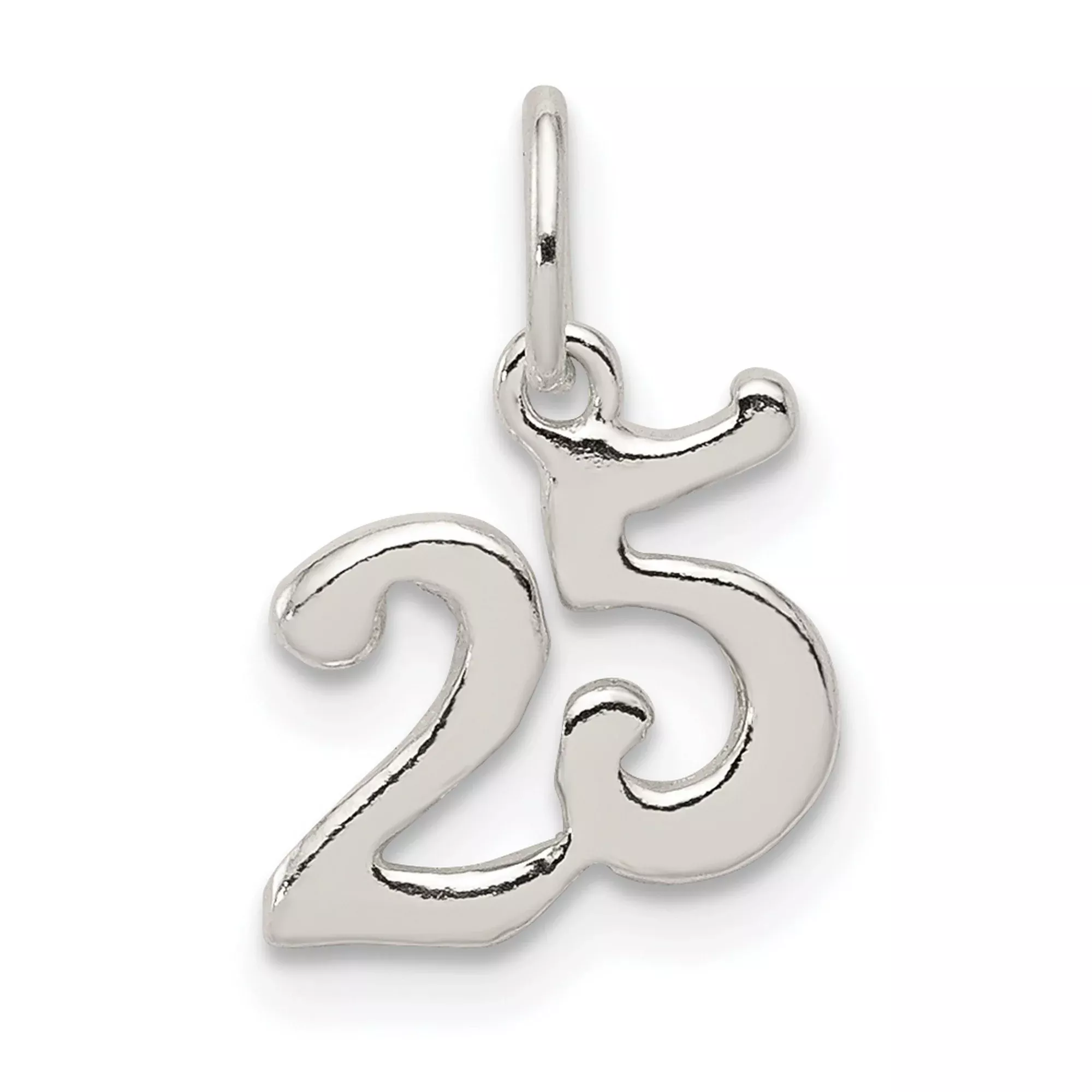 Polished 25 Charm Pendant in Real 925 Sterling Silver
