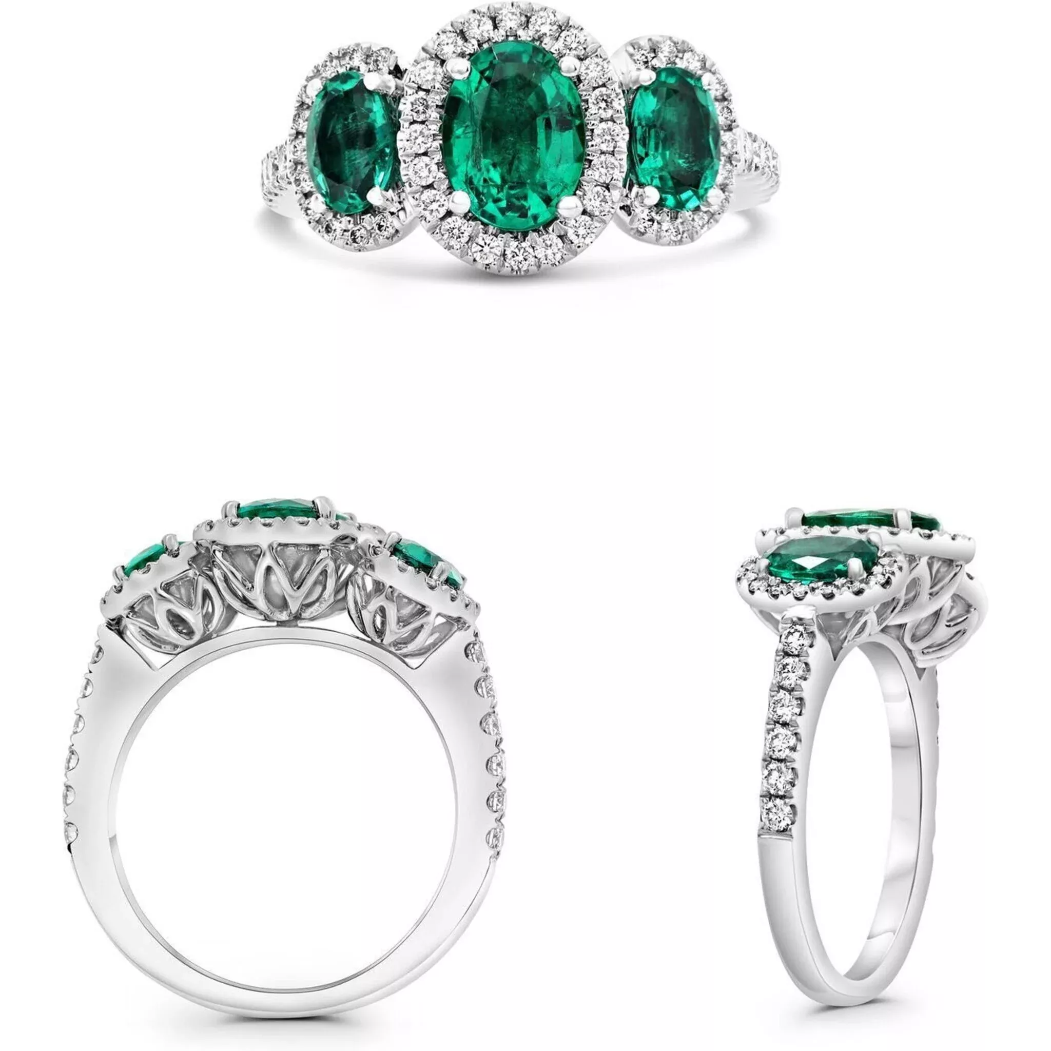 Roman & Jules Platinum Oval Emerald Ring - 1.05 Carat Total Gem Weight