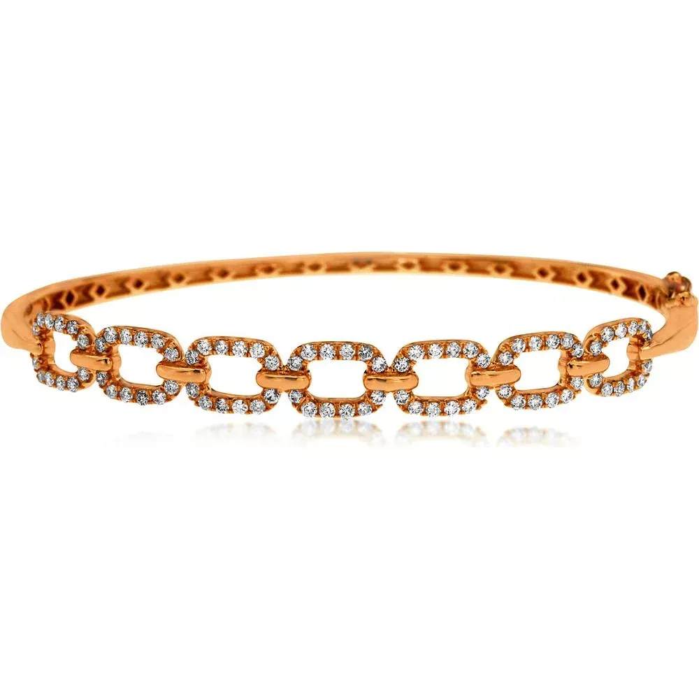 Royal 14K Rose Gold Bangle with Interlinked Diamonds - 0.85 Carat Total Diamond Weight