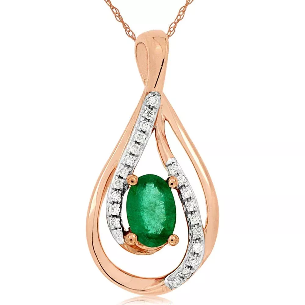 Royal 14K Rose Gold Emerald and Diamond Pendant - Exquisite Elegance