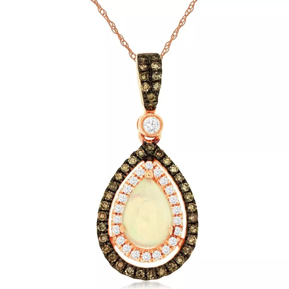 Royal 14K Rose Gold Opal & Diamond Pendant - Enchanting Pear-Shaped Opal