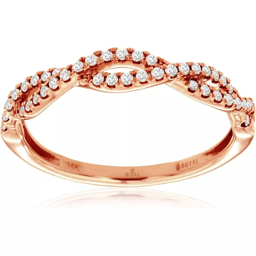 Royal 14K Rose Gold Wedding Band with Twisted Design and 0.20 Carat Round Diamonds