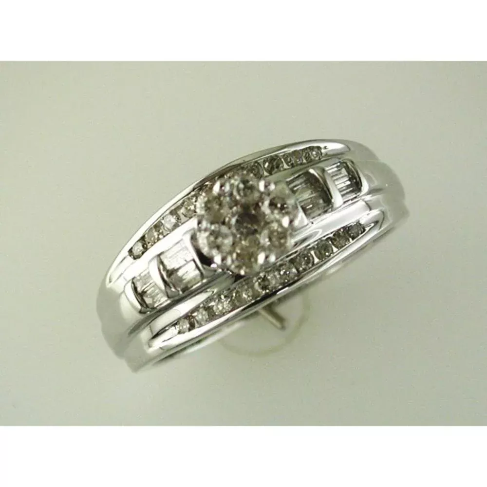 Royal 14K White Gold 0.65 Carat Round and Baguette Diamond Engagement Ring