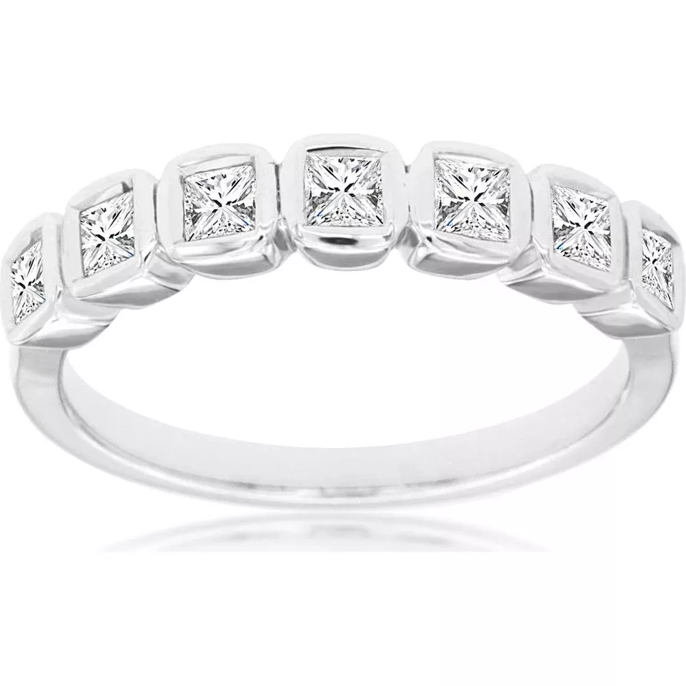 Royal 14K White Gold Diamond Wedding Band with Bezel Set Princess-Cut Diamonds - 0.50 Carat Total Diamond Weight