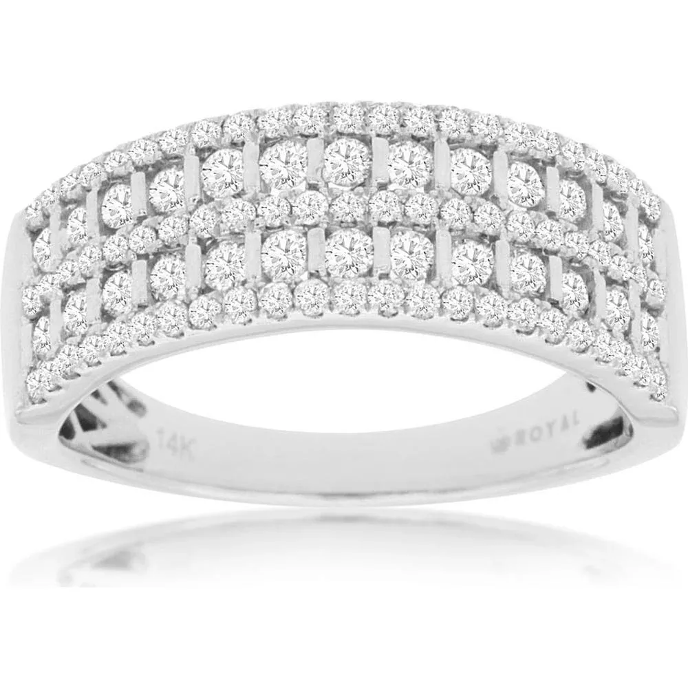 Royal 14K White Gold Diamond Wedding Band with Prong Set Round Diamonds - 0.75 Carat Total Diamond Weight