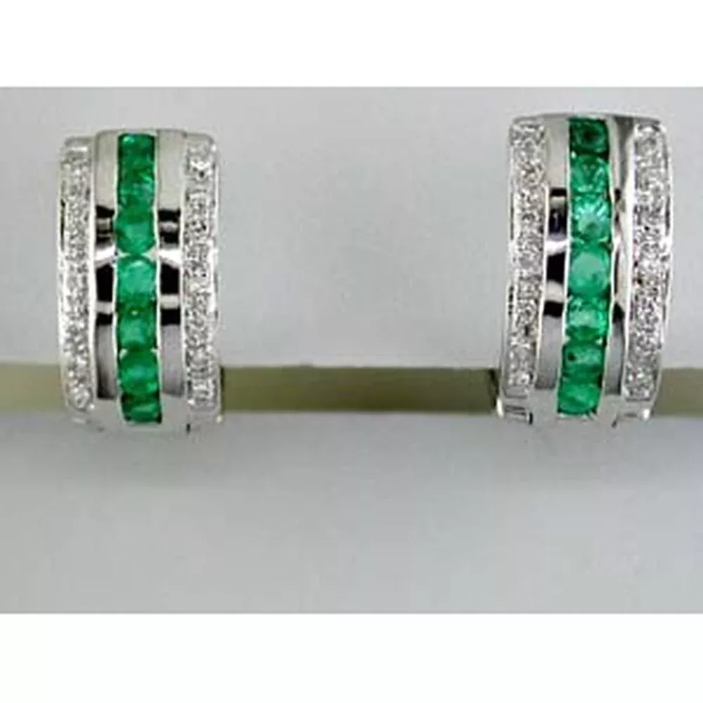 Royal 14K White Gold Emerald & Diamond Halo Earrings - Timeless Elegance
