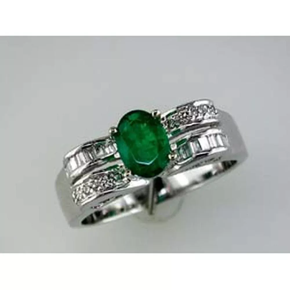 Royal 14K White Gold Emerald & Diamond Ring - Timeless Elegance in Nature's Hues
