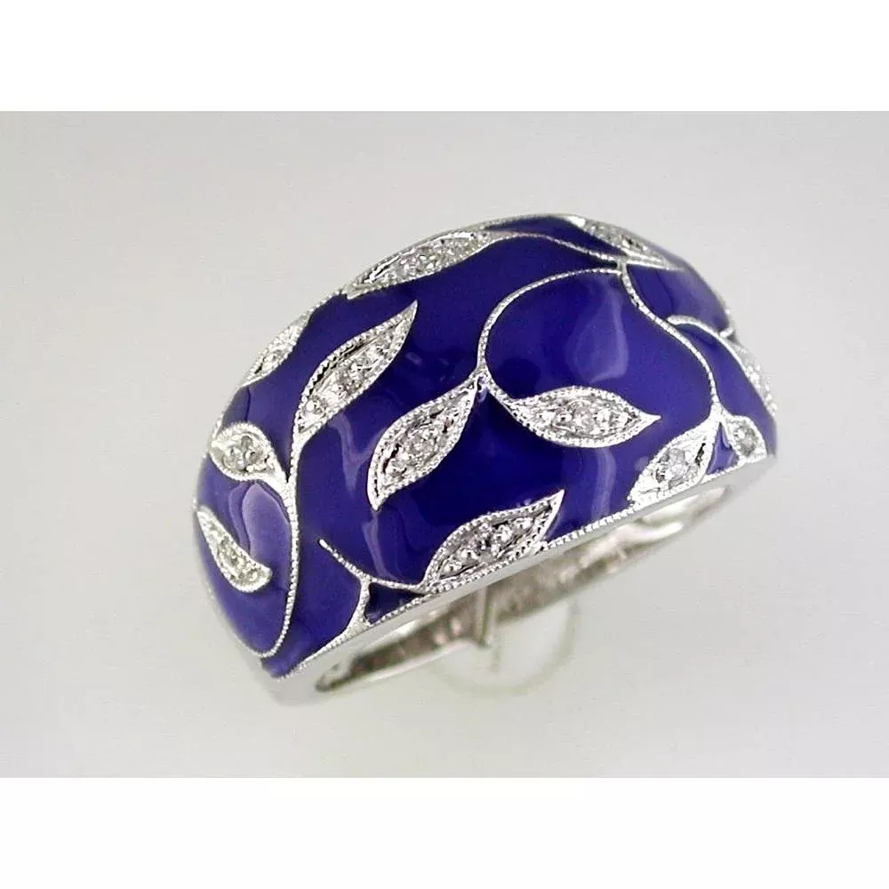 Royal 14K White Gold Enamel Diamond Ring - Exquisite Statement Piece