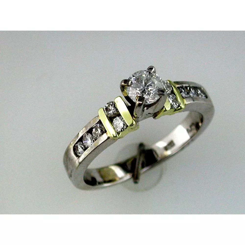 Royal 14K White Gold Engagement Ring with 0.40 Carat Round Diamond Center Stone and 0.32 Carat Additional Diamonds