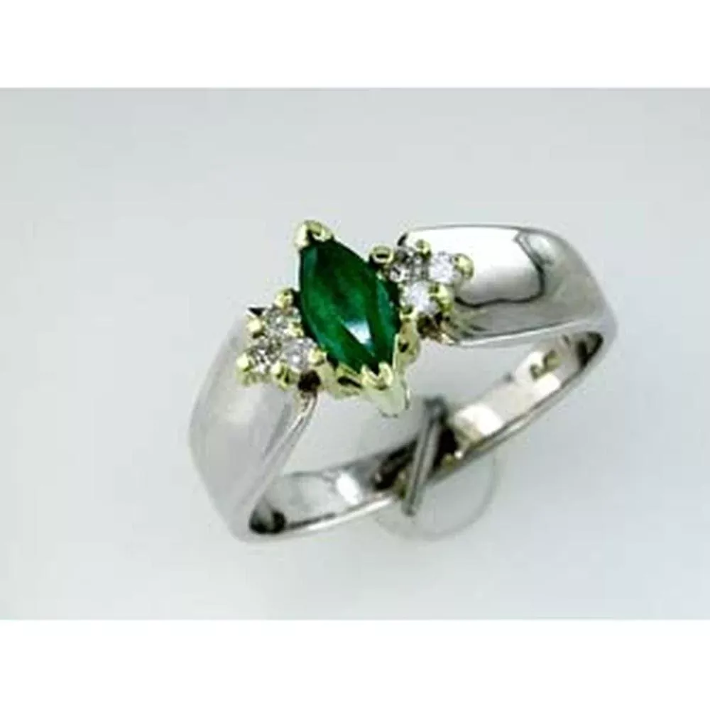 Royal 14K White Gold Marquise-Cut Emerald and Diamond Ring - Timeless Elegance