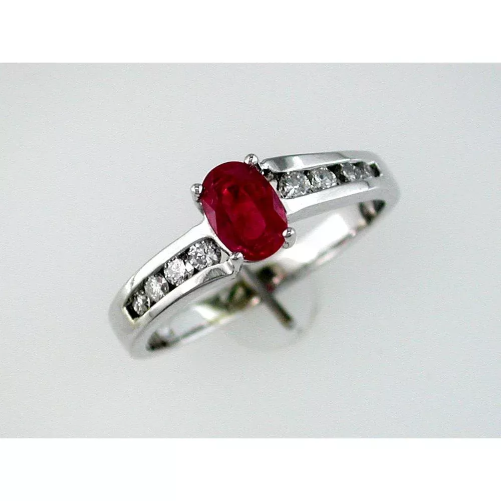 Royal 14K White Gold Ruby & Diamond Ring - 0.45 Carat Ruby, 0.24 Carat Diamond Total
