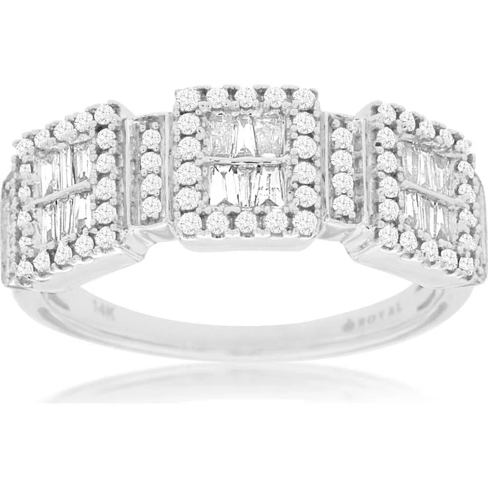 Royal 14K White Gold Triple Row Diamond Wedding Band with Prong Set Diamonds - 0.50 Carat Total Diamond Weight