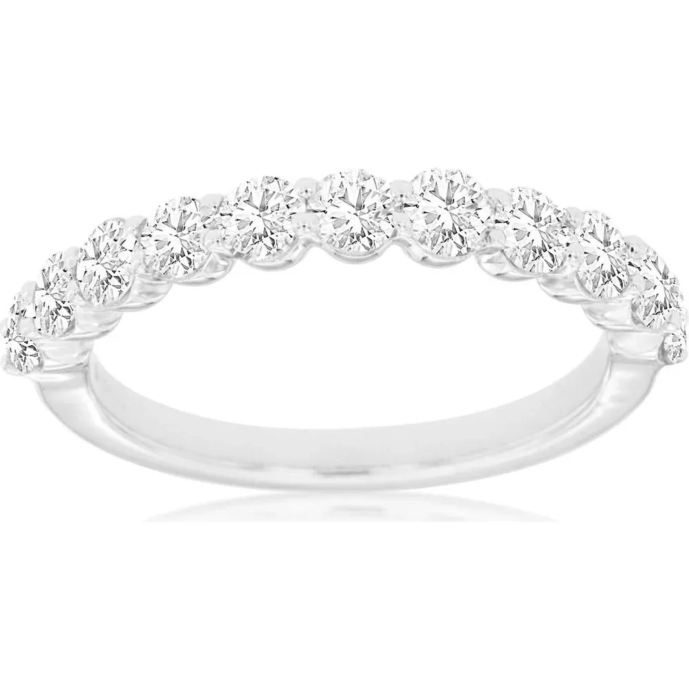 Royal 14K White Gold Wedding Band with U-Prong Set Round Diamonds - 1.20 Carat Total Diamond Weight