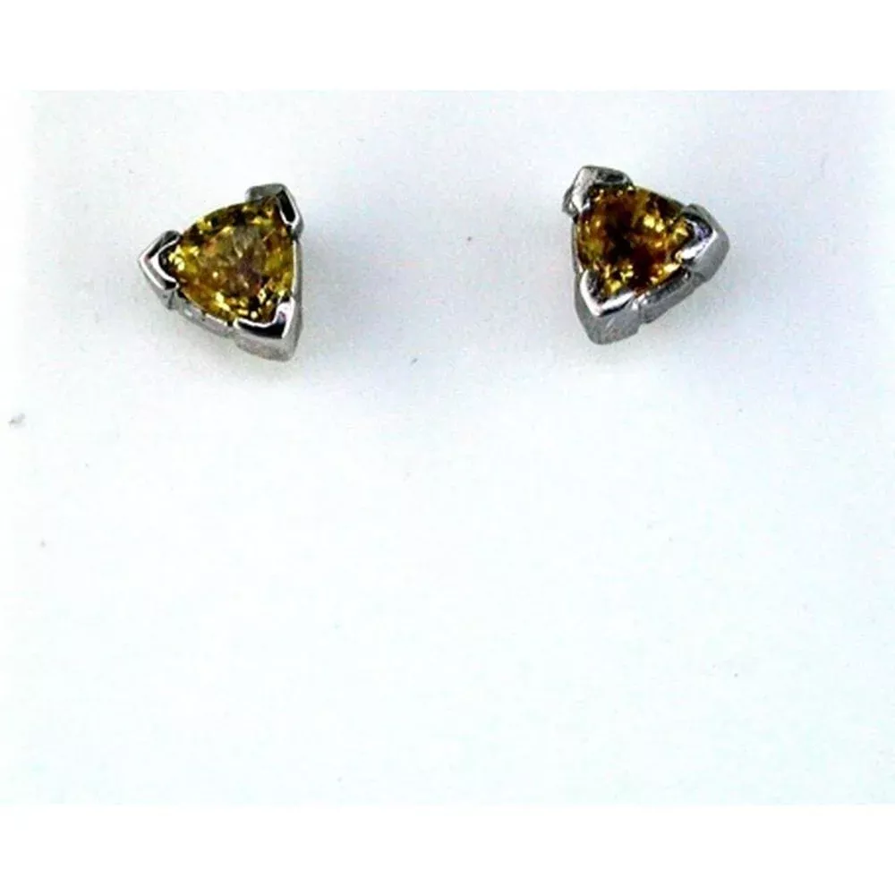 Royal 14K White Gold Yellow Sapphire and Diamond Trillion Stud Earrings - Timeless Elegance