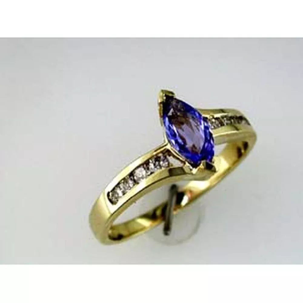 Royal 14K Yellow Gold Celestial Tanzanite Marquise Ring - 0.40 Carat Tanzanite & 0.24 Carat Diamond