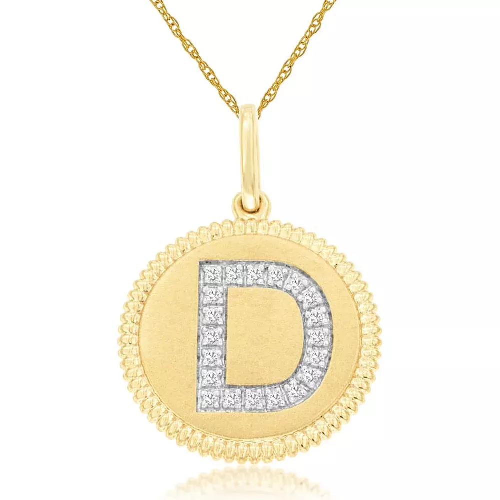 Royal 14K Yellow Gold Initial 'D' Pendant Necklace with 0.08 Carat Diamonds