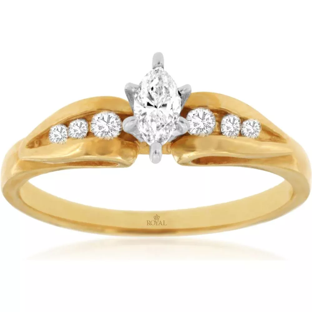 Royal 14K Yellow Gold Marquise Diamond Engagement Ring - 0.32 Carat Total Diamond Weight
