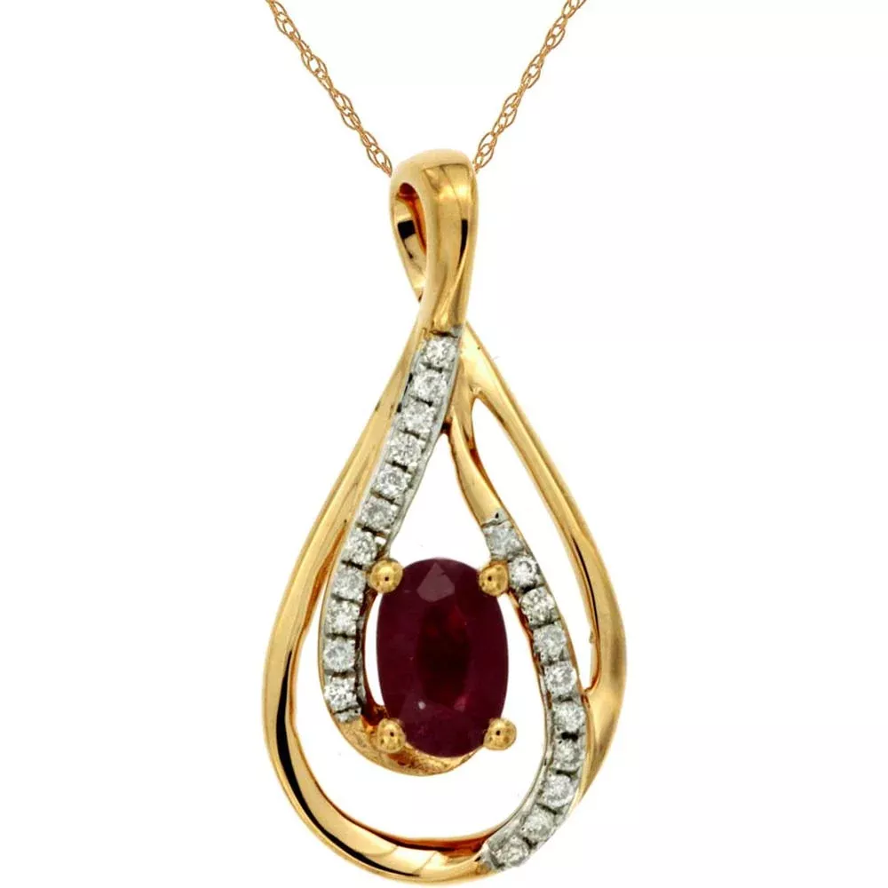 Royal 14K Yellow Gold Pendant with 0.60 Carat Oval Ruby and 0.08 Carat Diamonds