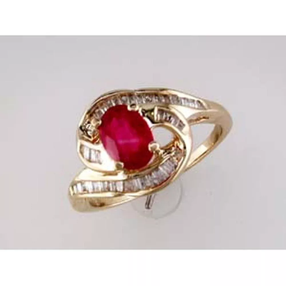 Royal 14K Yellow Gold Ruby & Diamond Ring - 0.55 Carat Ruby, Baguette Diamonds